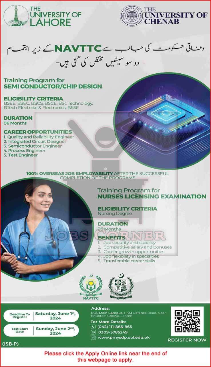 NAVTTC Free Training Program - May 2024: Apply Online for PMYSDP at University of Lahore / Chenab