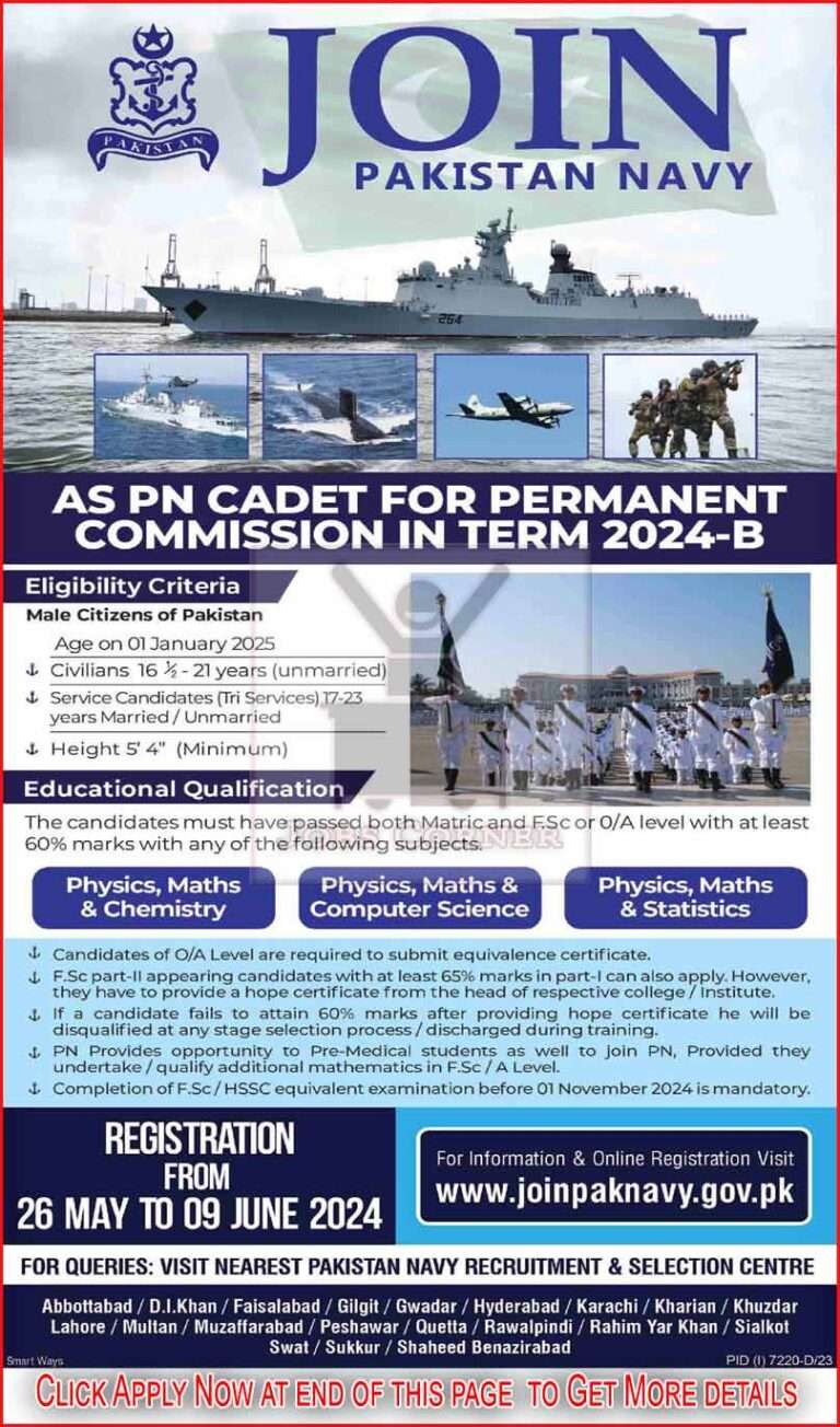 Join Pakistan Navy as PN Cadet: May 2024 Online Registration for Permanent Commission