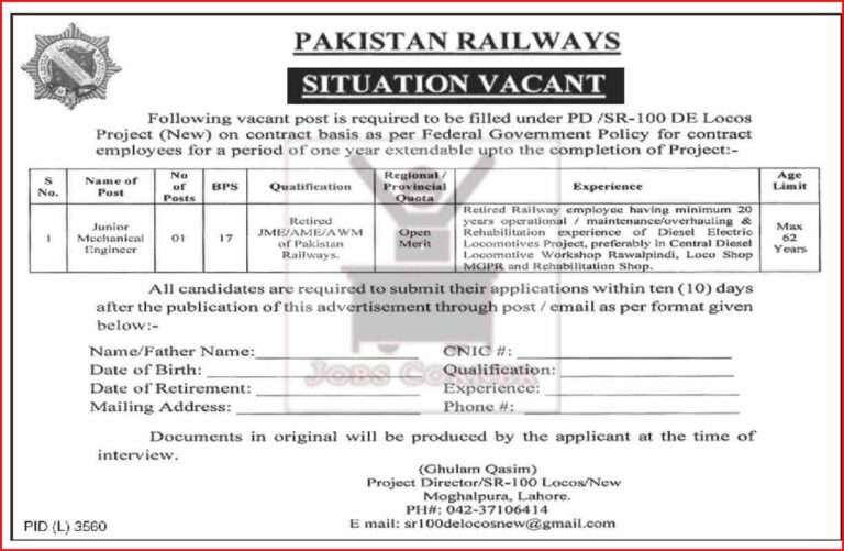 Join Pakistan Railways: Latest Engineering Vacancies