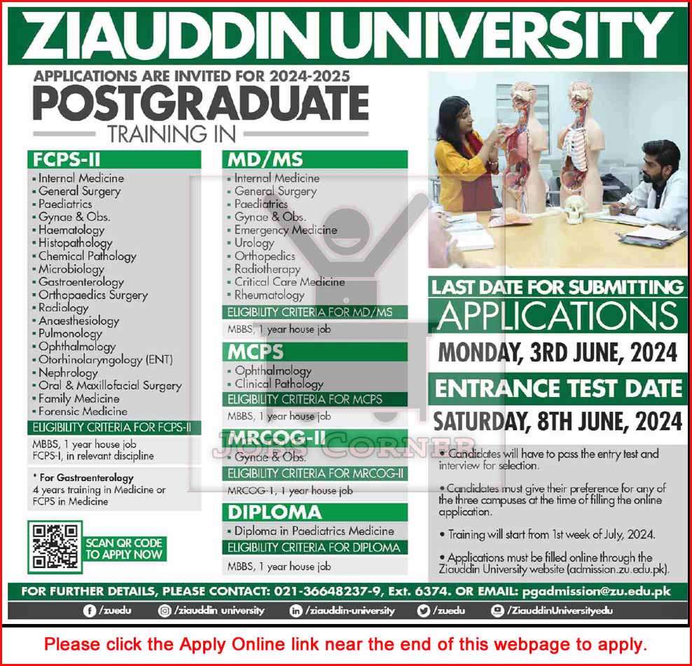 Ziauddin University Karachi Postgraduate Training 2024