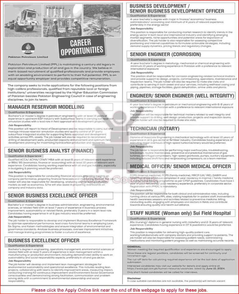 Pakistan Petroleum Limited (PPL) Jobs May 2024: Apply Online for Medical Officers, Nurses & More