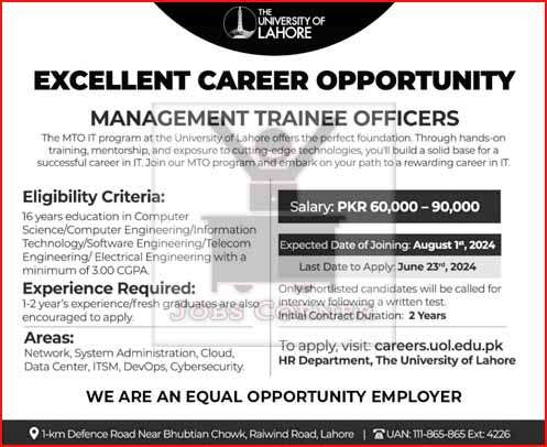 University of Lahore Management Trainee Officer Jobs June 2024 - Apply Online