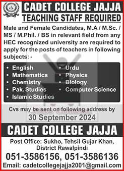 Teaching Jobs at Cadet College Jajja – September 2024