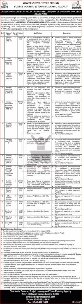 Punjab Housing and Town Planning Agency Jobs September 2024
