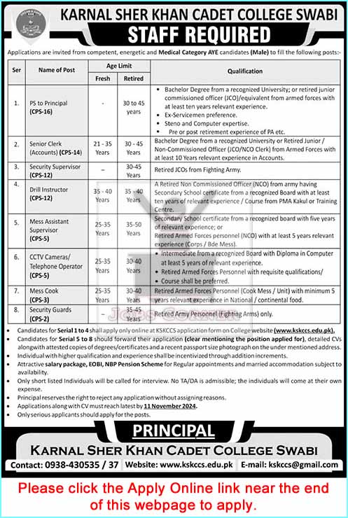 Career Opportunities at Karnal Sher Khan Cadet College, Swabi!