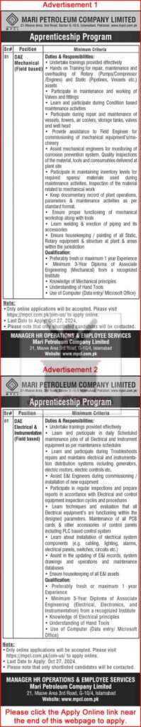 Mari Petroleum Company Limited Apprenticeship Program 2024 - Apply Online