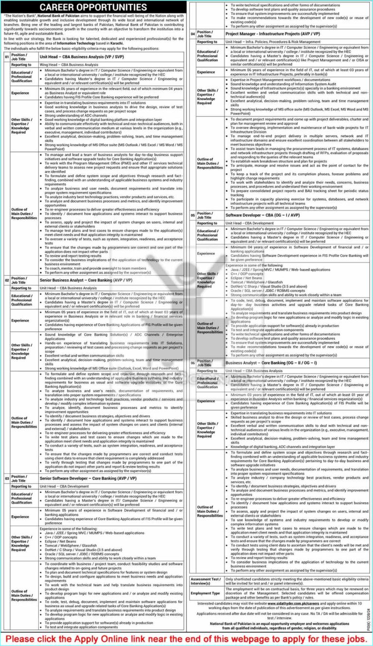 National Bank of Pakistan Jobs October 2024 – Apply Online for Software Developer & Other Positions