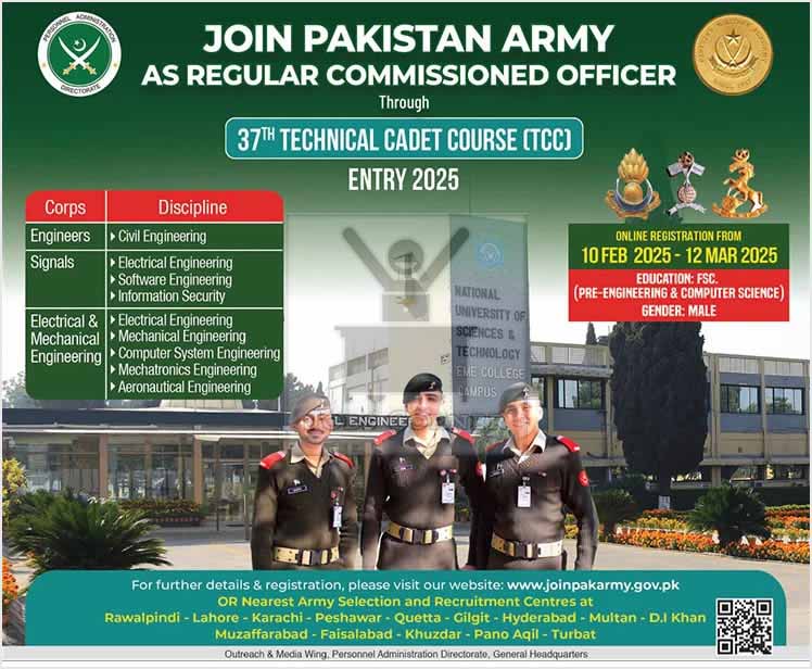 Join Pakistan Army Through 37th Technical Cadet Course (TCC) – February 2025